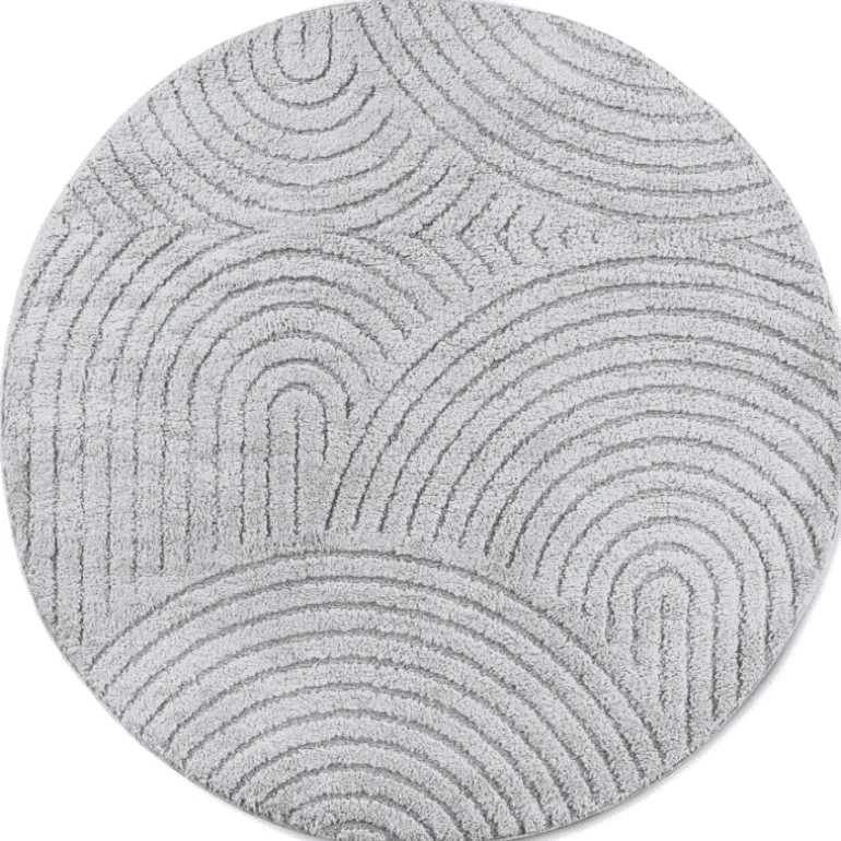 Rond Japandi Vloerkleed - Lichtgrijs
