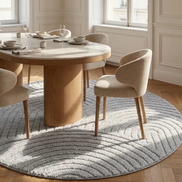 Rond Japandi Vloerkleed - Lichtgrijs