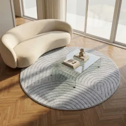 Rond Japandi Vloerkleed - Lichtgrijs