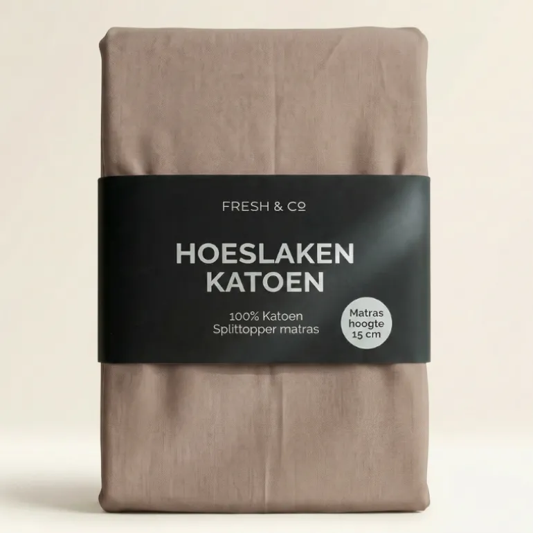 Splittopper Hoeslaken - Katoen - Taupe