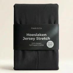 Splittopper Hoeslaken - Katoen Jersey Stretch - Zwart