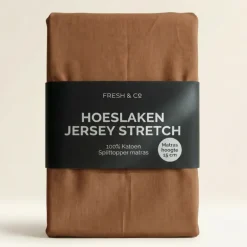 Splittopper Hoeslaken - Katoen Jersey Stretch - Cognac