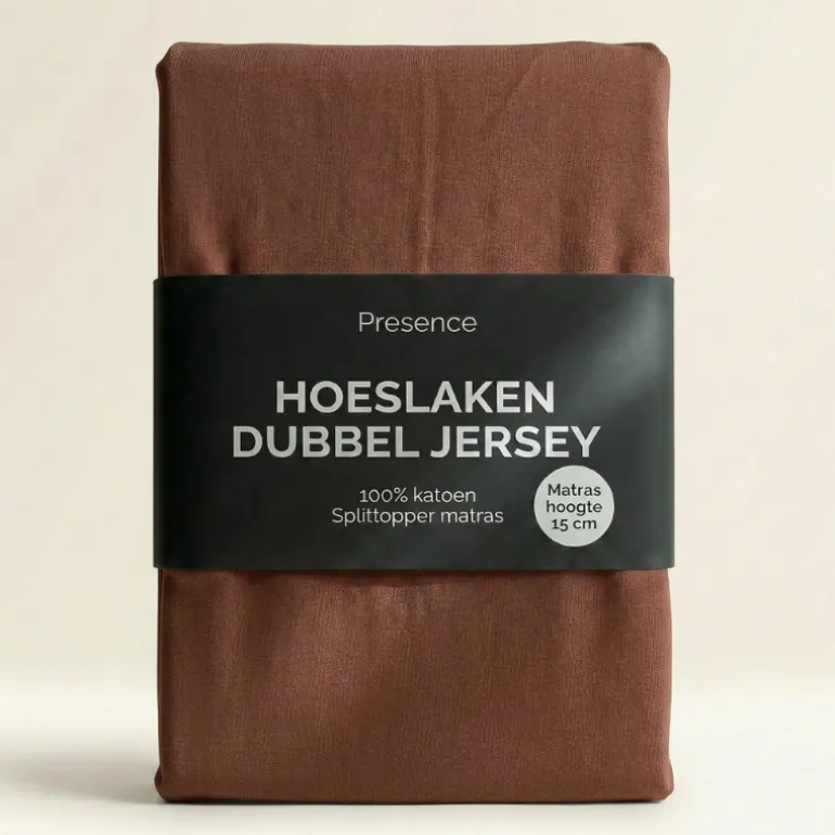 Splittopper Hoeslaken - Katoen Dubbel Jersey - Cognac