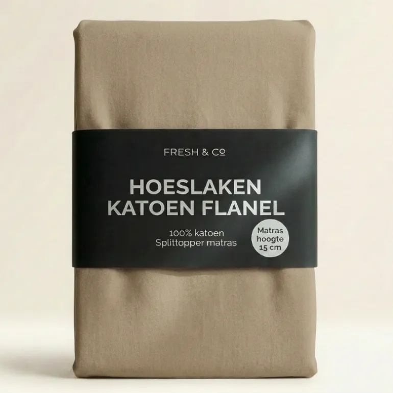 Splittopper Hoeslaken Katoen Flanel - Truffel