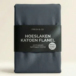 Splittopper Hoeslaken Katoen Flanel - Navy