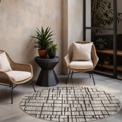 Ted Baker Vloerkleed Crouch Rond - Zwart Wit
