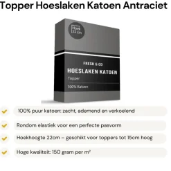 Topper Hoeslaken - Katoen - Antraciet