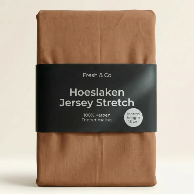 Topper Hoeslaken - Katoen Jersey Stretch - Cognac
