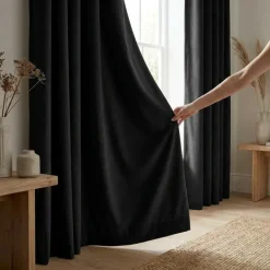 Velvet Gordijnen Verduisterend - Haken - Zwart