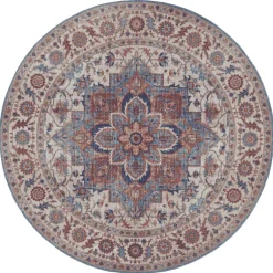 Vintage Vloerkleed Anthea Rond - Creme/Blauw