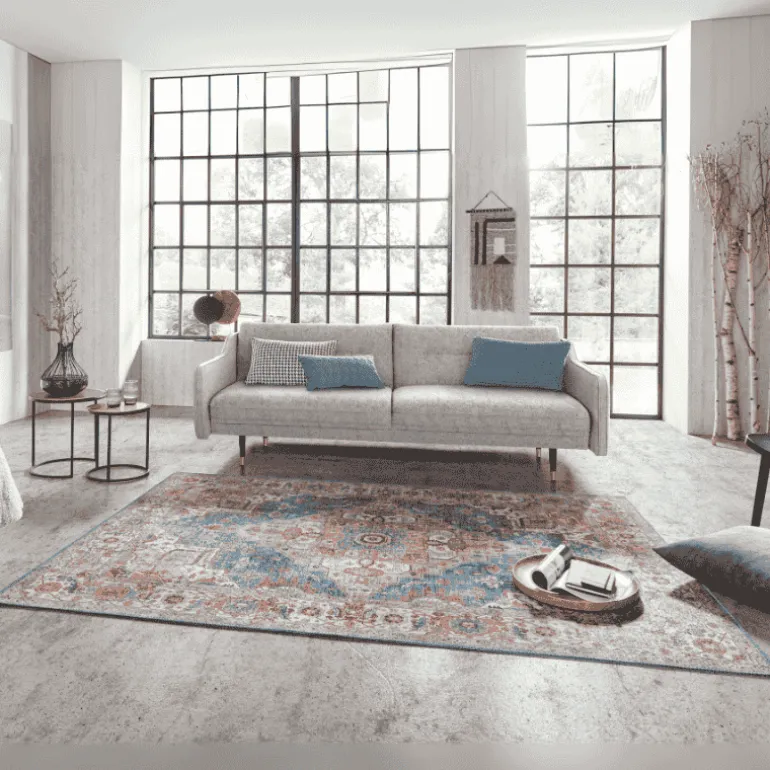 Vintage Vloerkleed Sylla - Blauw/Meerkleurig