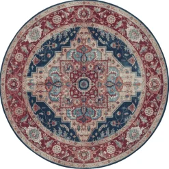 Vintage Vloerkleed Sylla Rond - Rood/Blauw