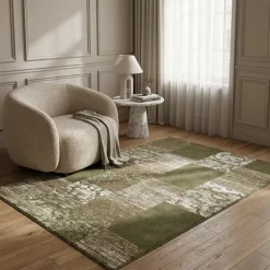 Vloerkleed Bloques - Groen/Crème