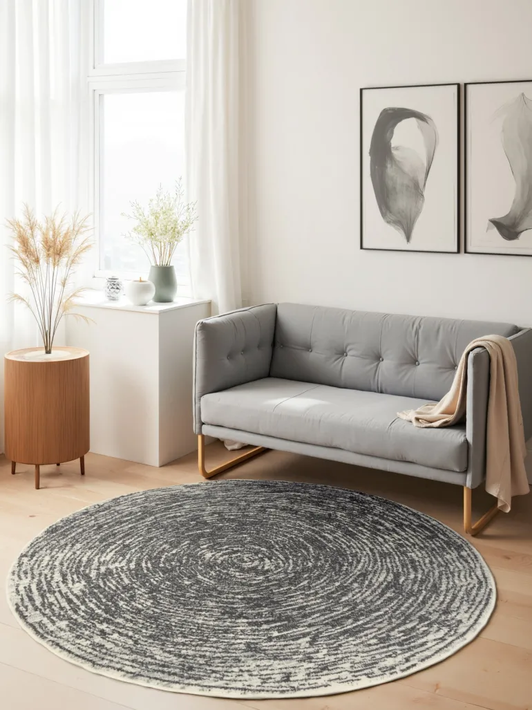 Vloerkleed Cavallo Rond - Creme grijs