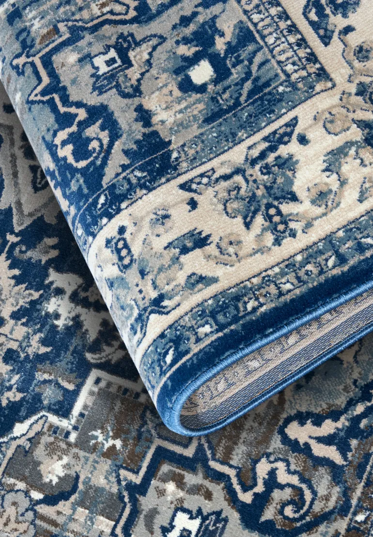 Vloerkleed Jehanne Rechthoekig - blauw creme