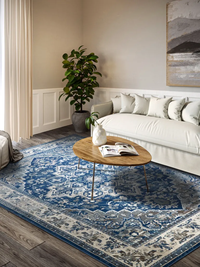 Vloerkleed Jehanne Rechthoekig - blauw creme
