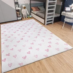 Vloerkleed Kids Coloured Hearts - Crème / Roze