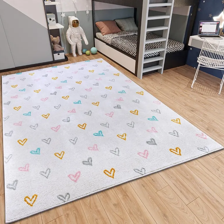 Vloerkleed Kids Coloured Hearts - Crème / Multi