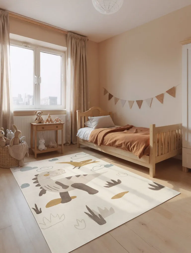 Vloerkleed Kids Dino Rechthoekig - Creme Multicolor