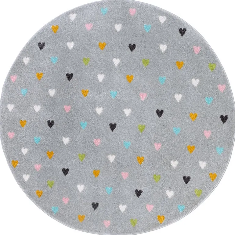 Vloerkleed Kids Little Hearts Rond - Grijs