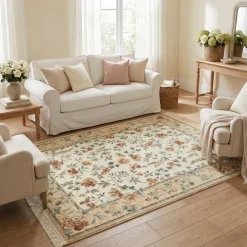 Vloerkleed Oriental Flowers - Geel/Crème