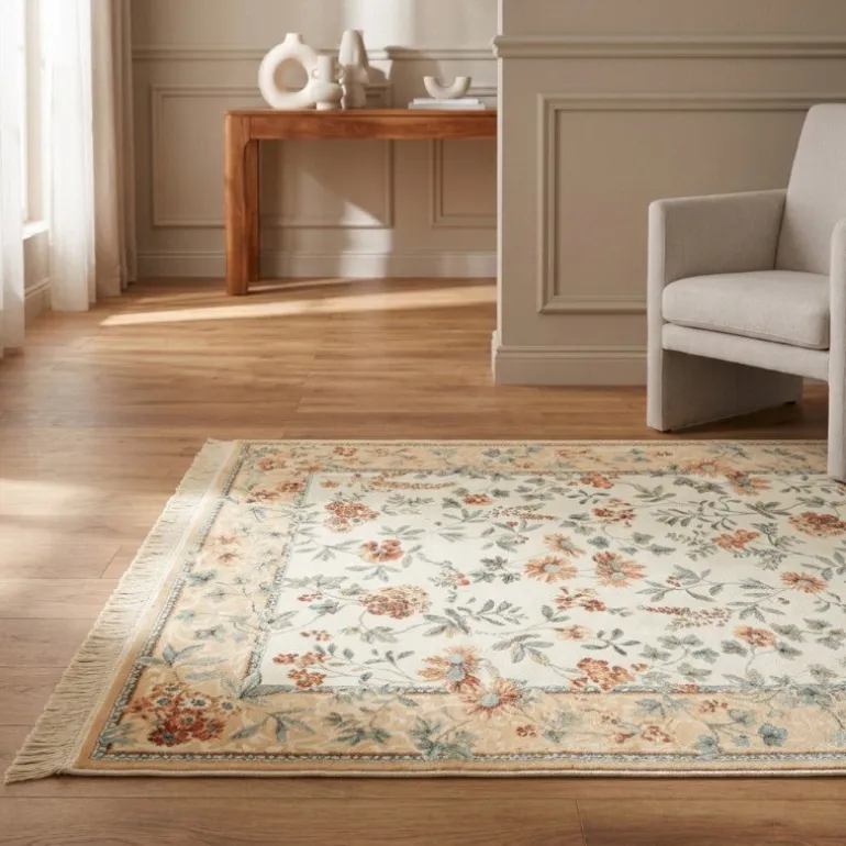 Vloerkleed Oriental Flowers - Geel/Crème