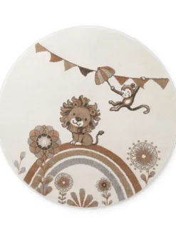 Vloerkleed Roar like a Lion Rond - Creme, veelkleurig