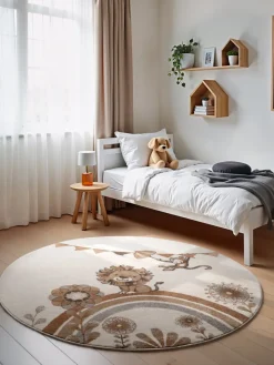 Vloerkleed Roar like a Lion Rond - Creme, veelkleurig