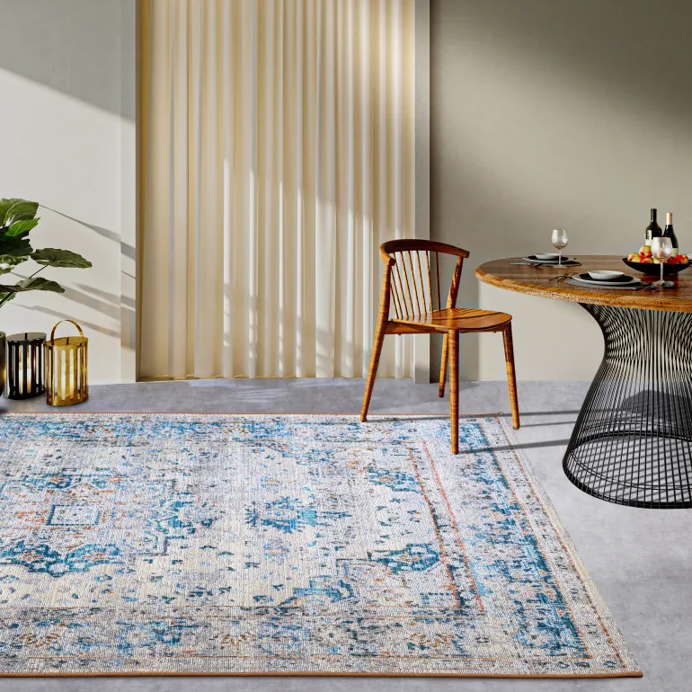 Vloerkleed Teppich Rene Rechthoekig - Crème/Blauw