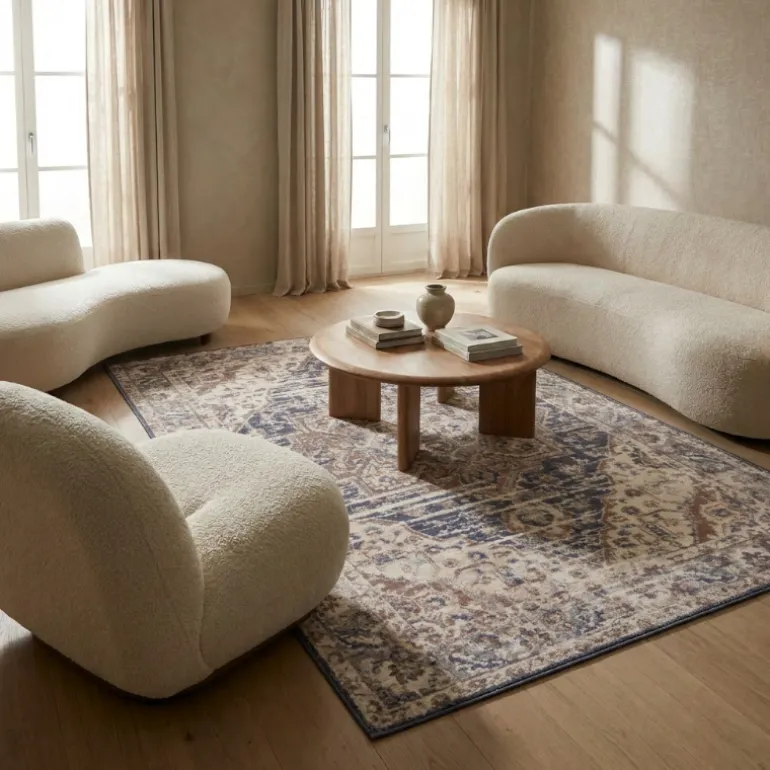 Vloerkleed Vintage Sand - Beige/Blauw