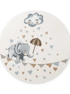 Vloerkleed Walk like an Elephant Rainy Rond - Creme, veelkleurig
