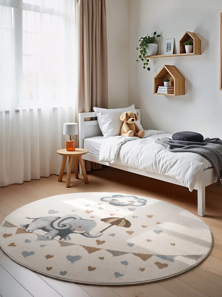Vloerkleed Walk like an Elephant Rainy Rond - Creme, veelkleurig