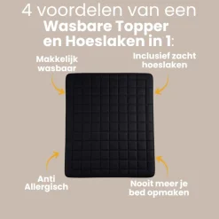 Wasbare Topper & Hoeslaken in 1 – Ultiem Slaapcomfort - Zwart